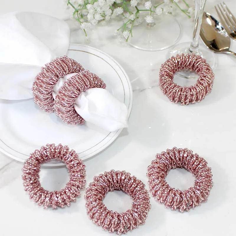 Modern Beaded Napkin Rings for Contemporary Charm | Set of 6