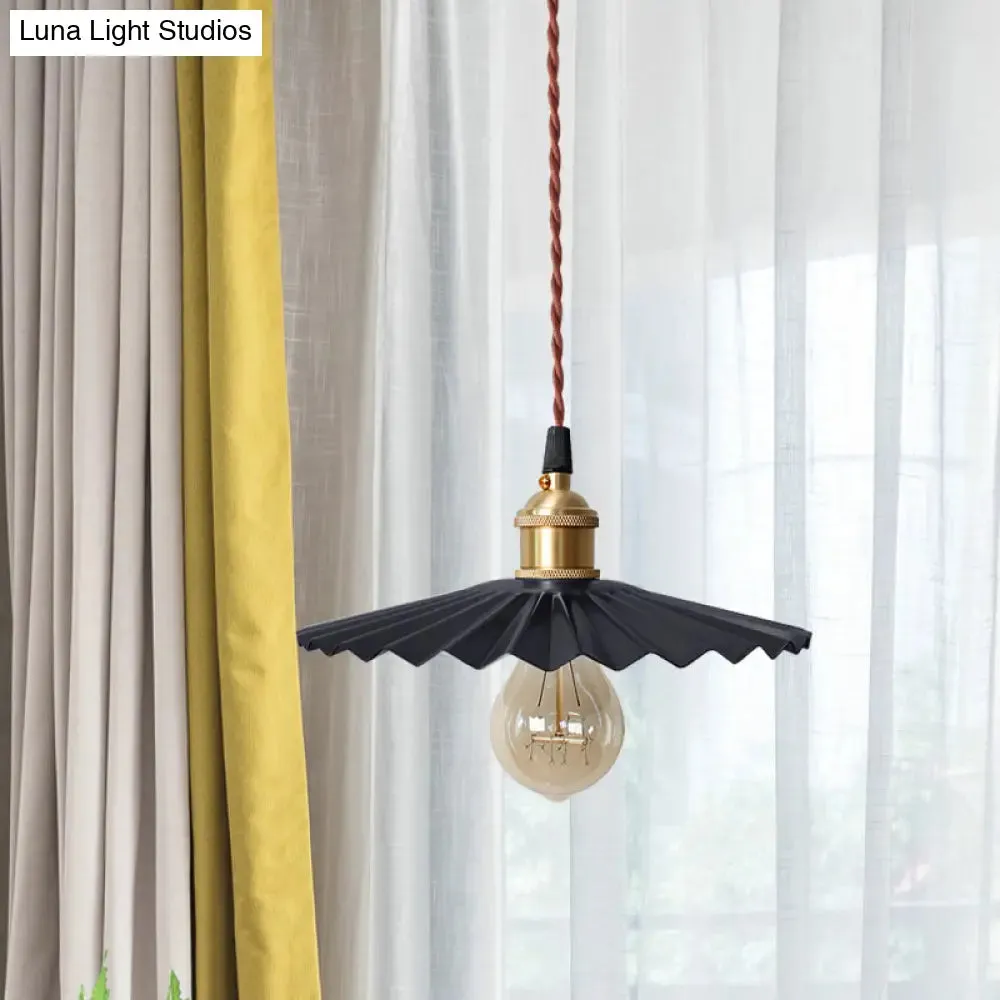 Modern Black/Red Metallic Scalloped Hanging Ceiling Light - Stylish Head Pendant for Bedside