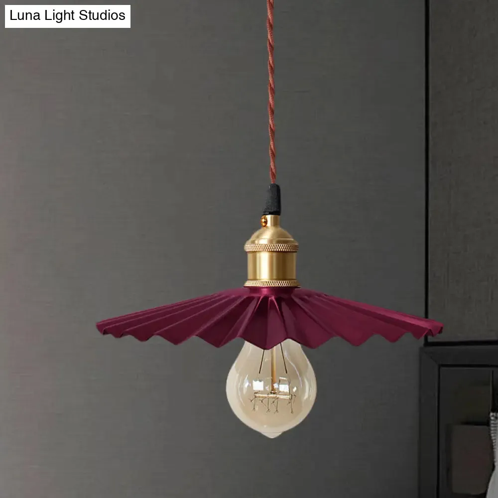 Modern Black/Red Metallic Scalloped Hanging Ceiling Light - Stylish Head Pendant for Bedside