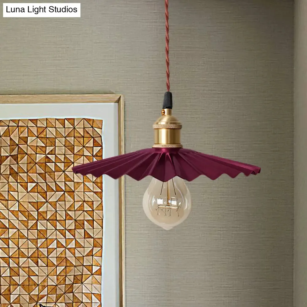 Modern Black/Red Metallic Scalloped Hanging Ceiling Light - Stylish Head Pendant for Bedside