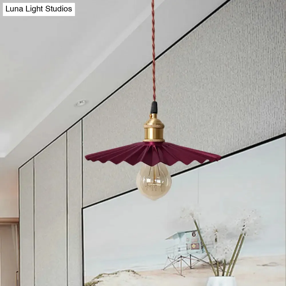 Modern Black/Red Metallic Scalloped Hanging Ceiling Light - Stylish Head Pendant for Bedside