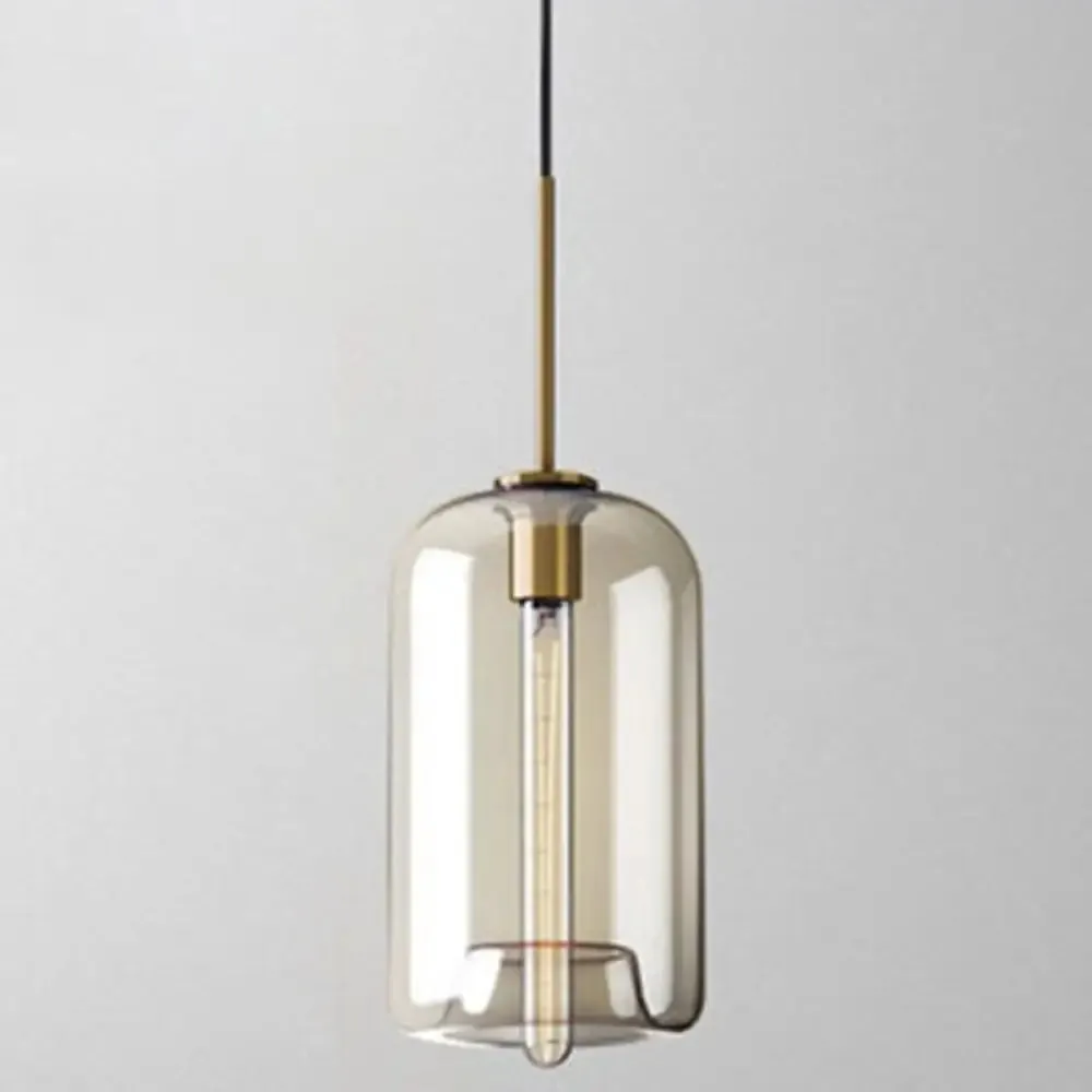 Modern Minimalist Cognac Glass Pendant Light - Stylish 1-Light Lighting for Dining Room Table