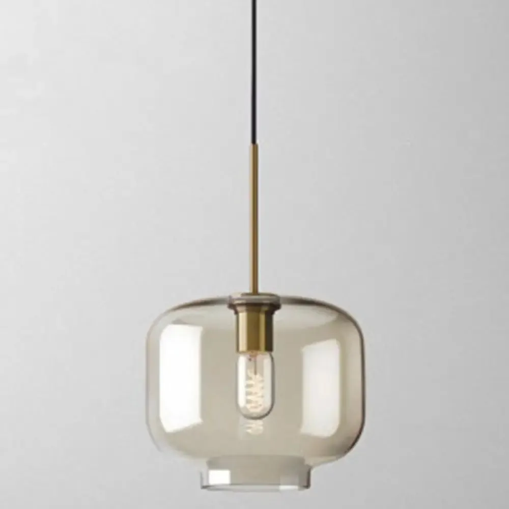 Modern Minimalist Cognac Glass Pendant Light - Stylish 1-Light Lighting for Dining Room Table