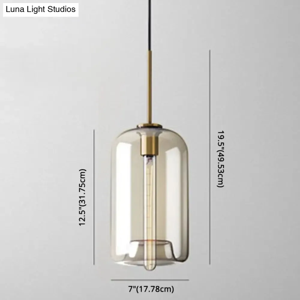 Modern Minimalist Cognac Glass Pendant Light - Stylish 1-Light Lighting for Dining Room Table