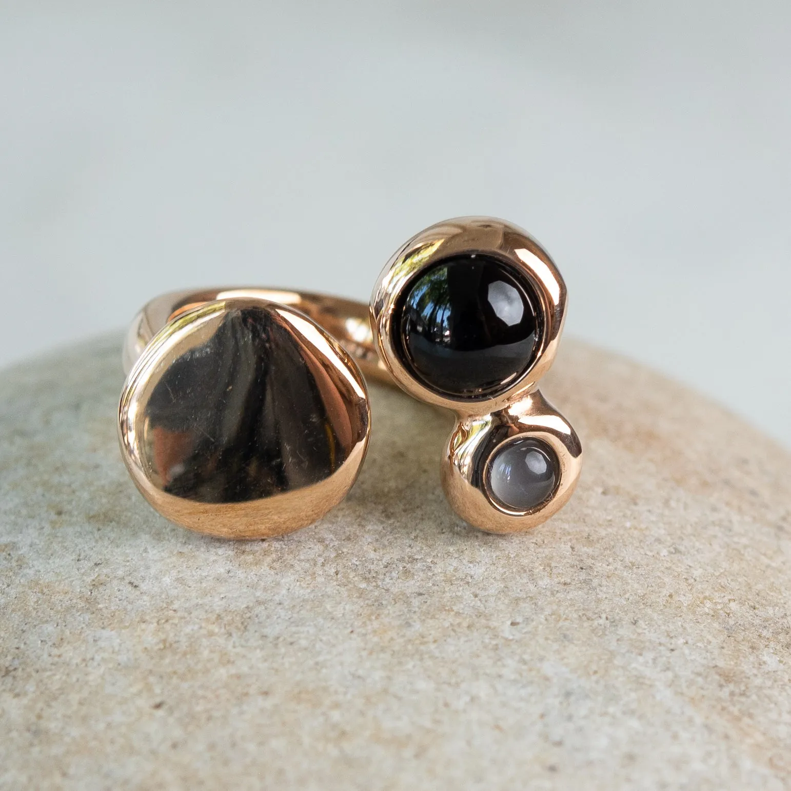 Monica Castiglioni Spatusce 28 Bronze Ring w/Onyx&Moonstone