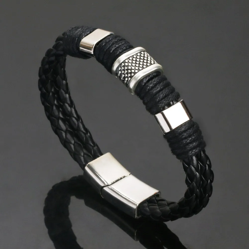 Multilayer Braided Rope Leather Charm Bracelets For Men