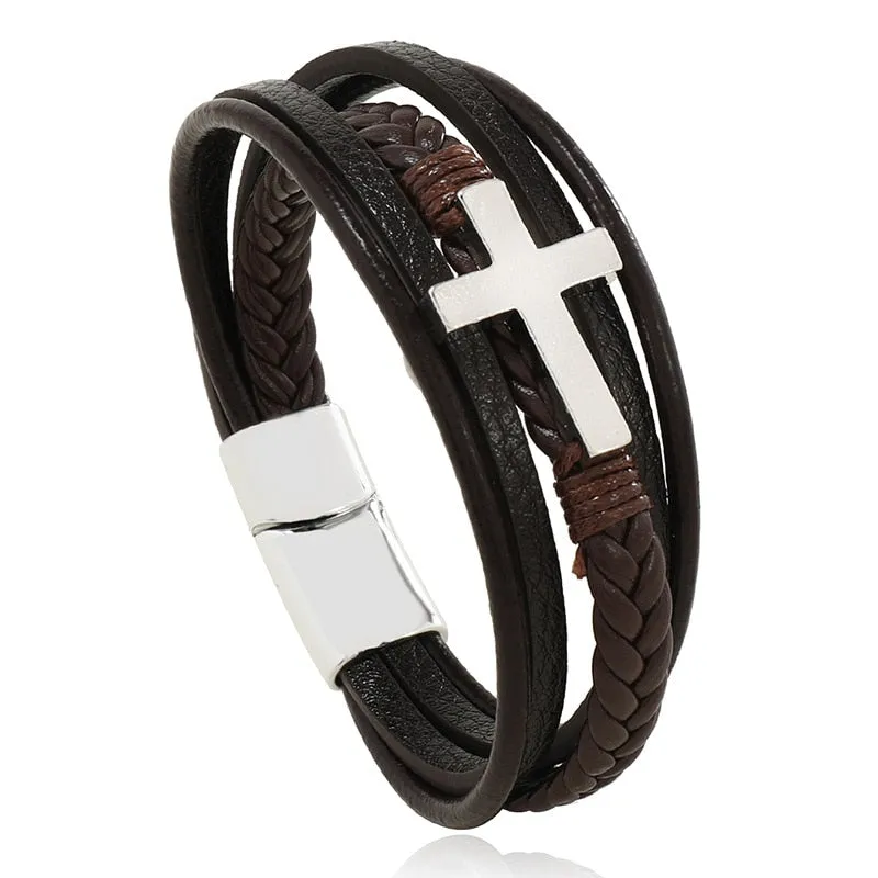 Multilayer Braided Rope Leather Charm Bracelets For Men