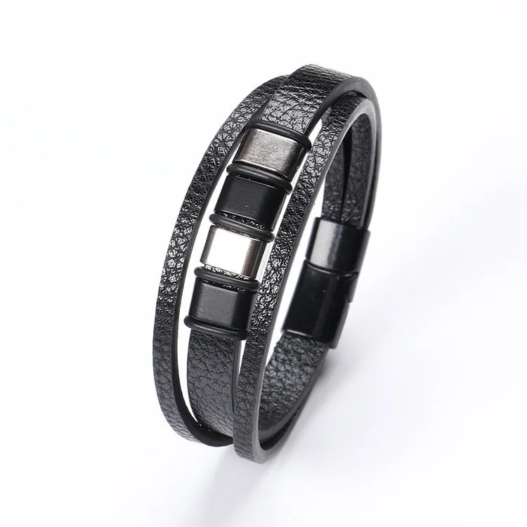 Multilayer Braided Rope Leather Charm Bracelets For Men