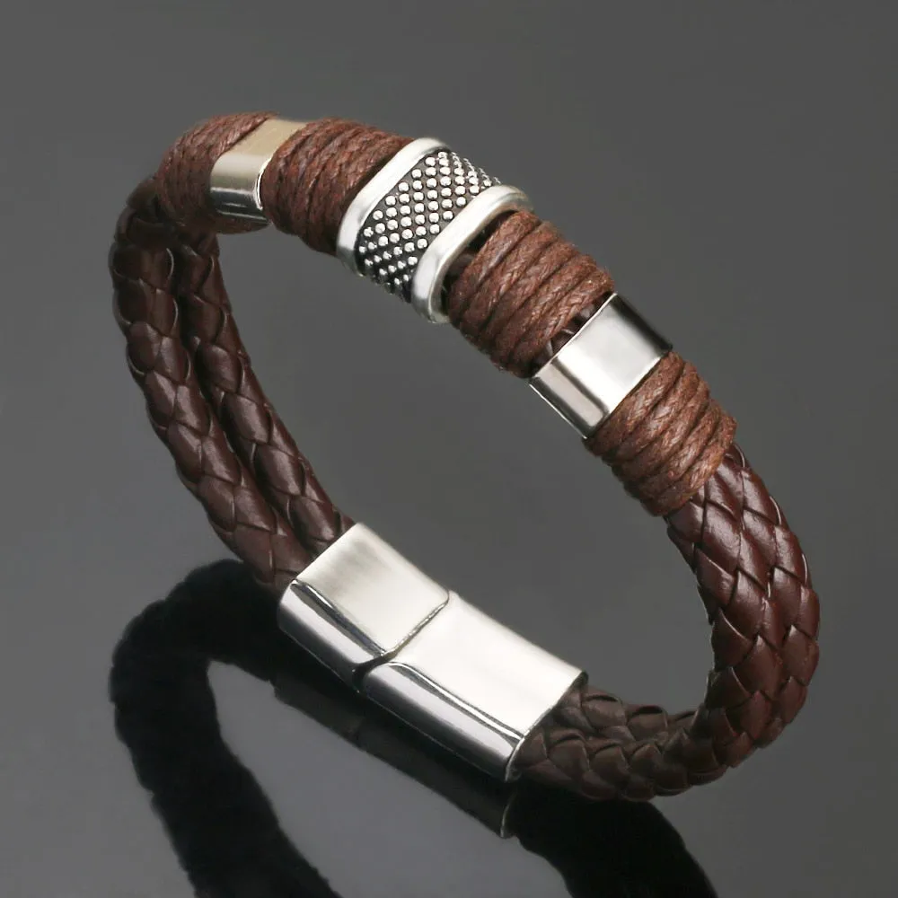 Multilayer Braided Rope Leather Charm Bracelets For Men