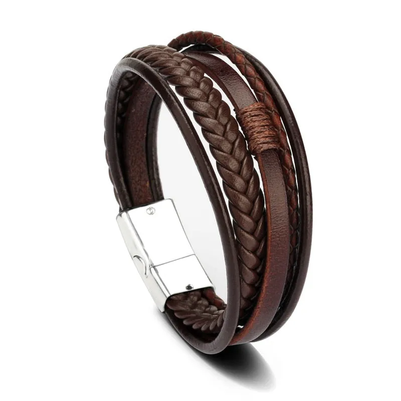 Multilayer Braided Rope Leather Charm Bracelets For Men