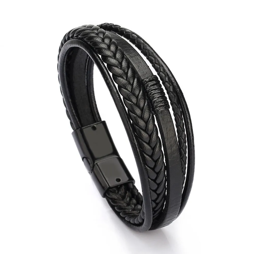 Multilayer Braided Rope Leather Charm Bracelets For Men