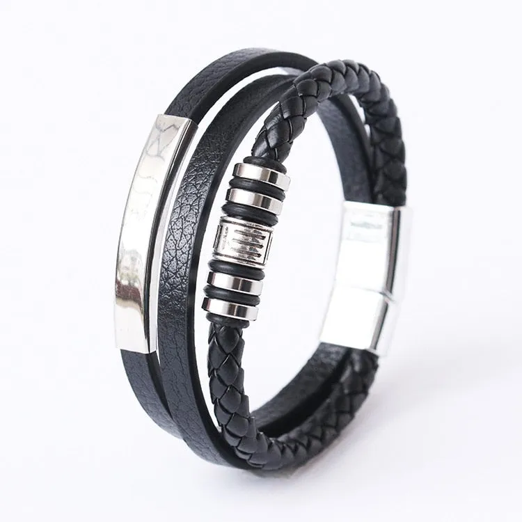 Multilayer Braided Rope Leather Charm Bracelets For Men