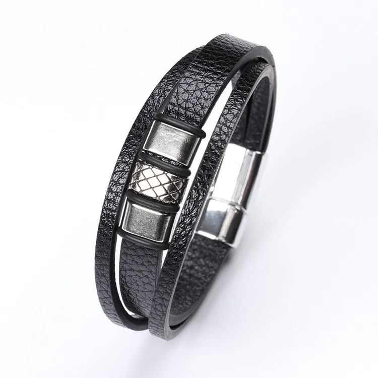 Multilayer Braided Rope Leather Charm Bracelets For Men