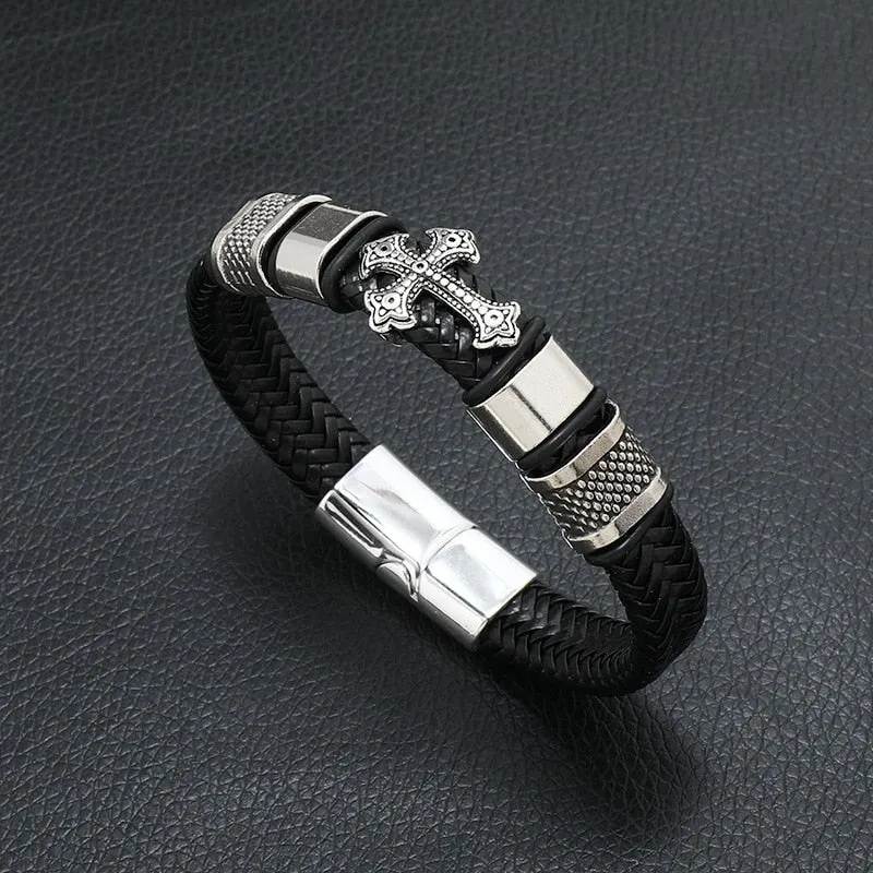 Multilayer Braided Rope Leather Charm Bracelets For Men