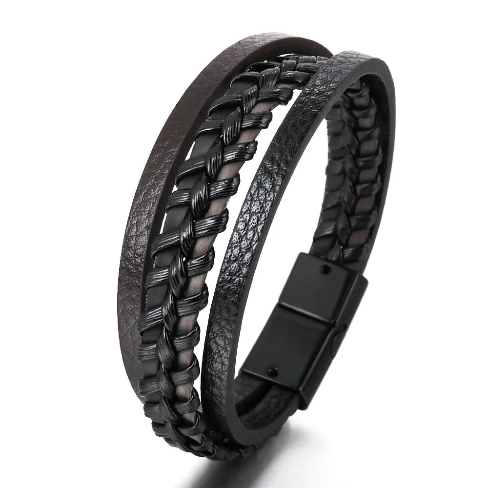 Multilayer Braided Rope Leather Charm Bracelets For Men