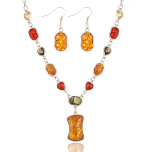 New Design Fashion High quality Natural stone Synthetic amber wedding jewelry sets Necklace Pendants Earring sets women