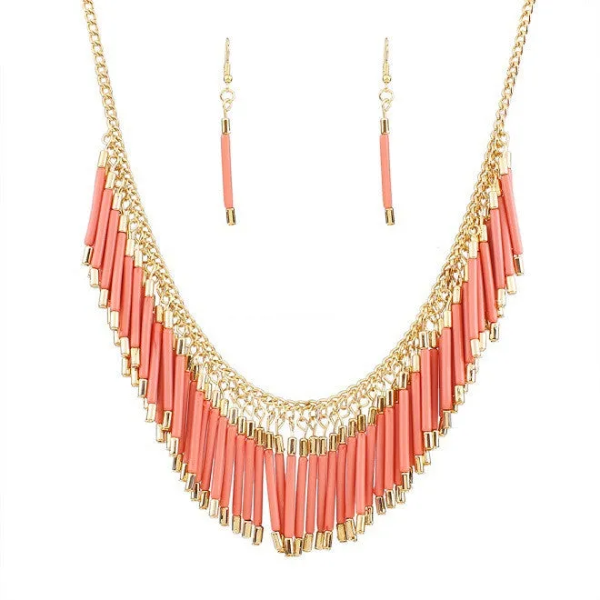 New Fashion Charm Jewelry Set Pendant Chain Resin Tassel Choker Statement Bib Necklace Earrings