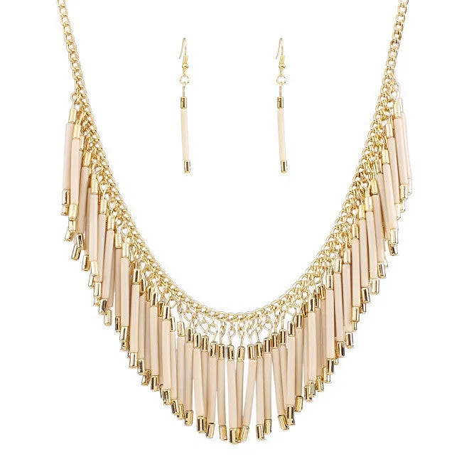 New Fashion Charm Jewelry Set Pendant Chain Resin Tassel Choker Statement Bib Necklace Earrings