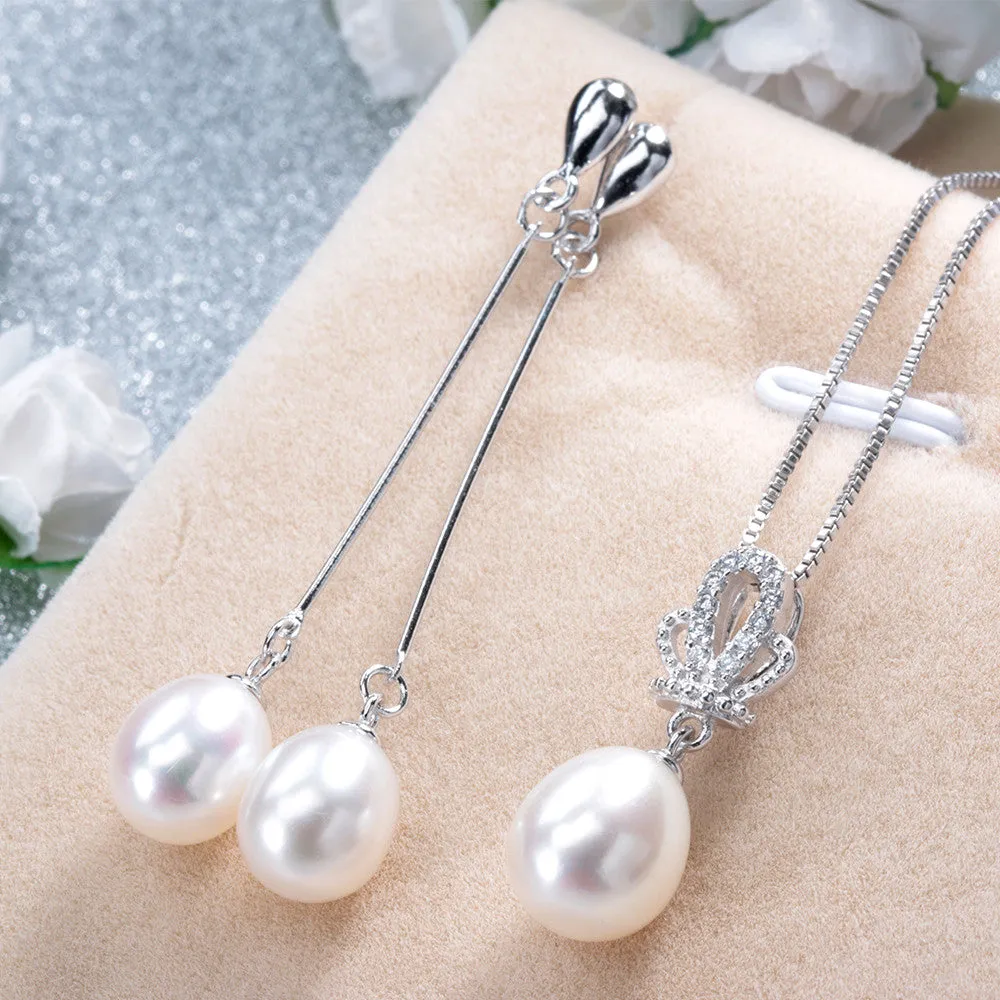 New fashion elegant 925 sterling silver jewelry set Grade AAAA freshwater pearl necklace&pendant/earrings for women