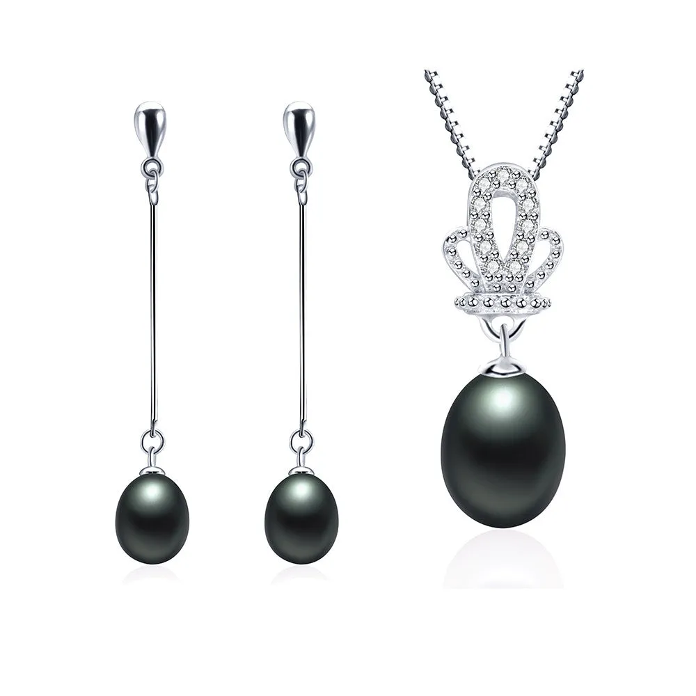 New fashion elegant 925 sterling silver jewelry set Grade AAAA freshwater pearl necklace&pendant/earrings for women