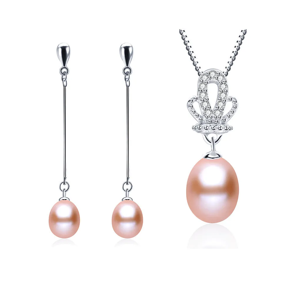 New fashion elegant 925 sterling silver jewelry set Grade AAAA freshwater pearl necklace&pendant/earrings for women