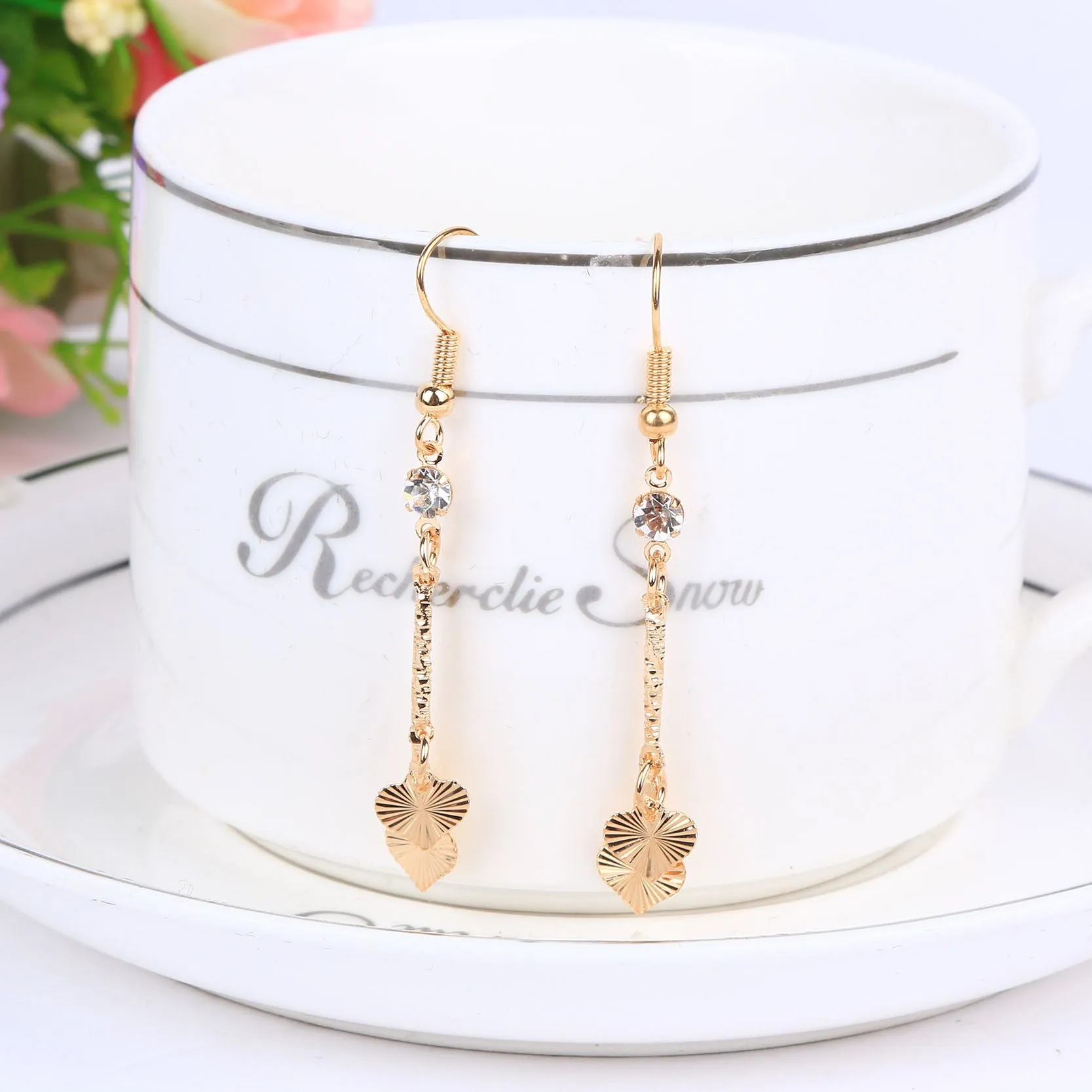 New Fashion Gold Heart Vintage Jewelry Sets Crystal Love Statement Necklace & Drop Earrings for Women Wedding Jewelry Set