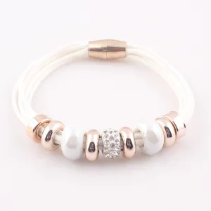 New Fashion Jewelry 6 Leather Wrap Bracelet Bangle with Europe Beads Charms Magnetic Clasp Bracelet