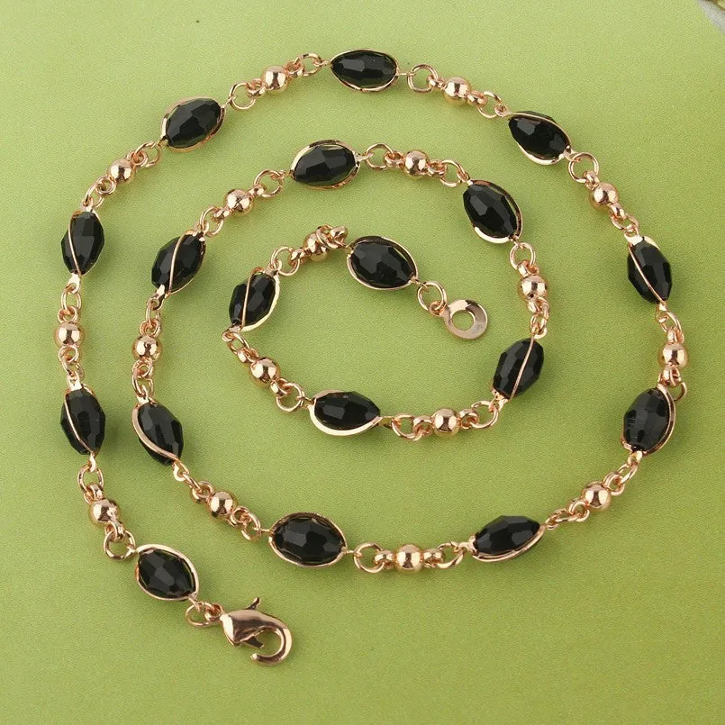 New Women/Girls Delightful Gift 14k Gold Filled Black Bead Necklace Bracelet Earrings Jewelry Set