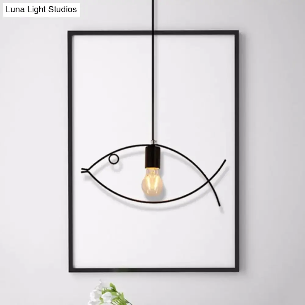 Nordic Style Single Head Black Fish-Shaped Pendant Ceiling Light - Dining Room Suspension Lamp