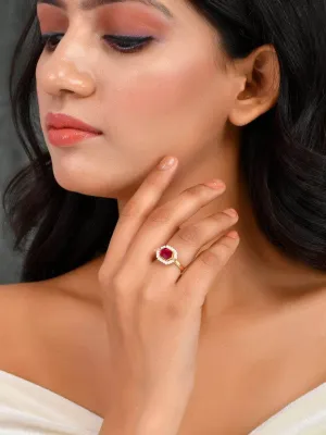 Oblong Kundan Pearl Ring Red