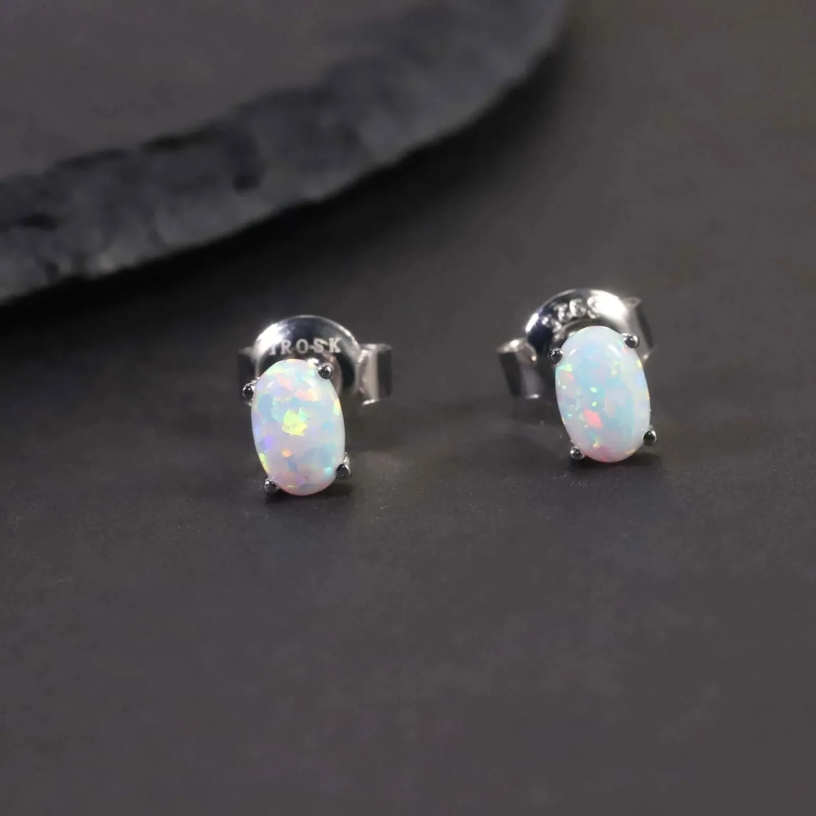 Oval Cut White Silver Opal Earrings - Irosk Australia