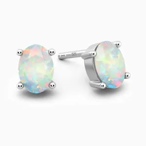 Oval Cut White Silver Opal Earrings - Irosk Australia