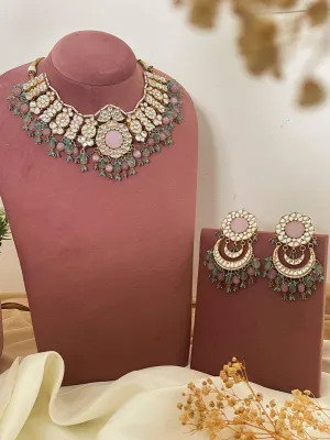 Pastel Pink Colour Paachi Kundan Set