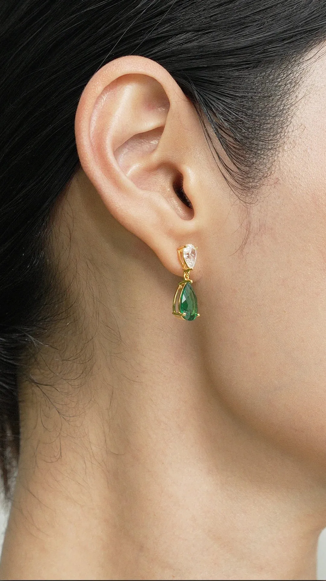 Pear Emerald Stone Earrings Gold Plating