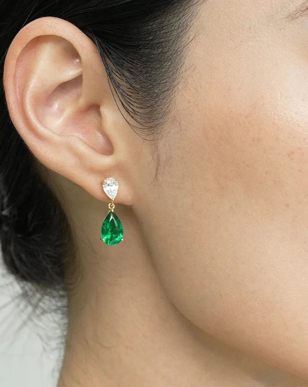 Pear Emerald Stone Earrings Gold Plating