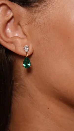 Pear Emerald Stone Earrings Gold Plating