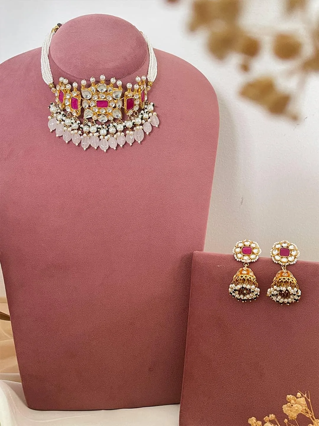 Pearl Beeded Paachi Kundan Choker Set