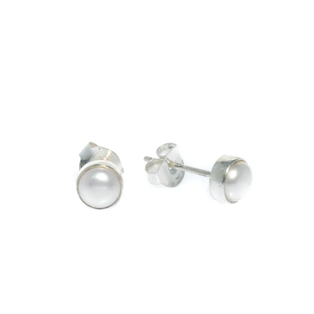 Pearl Studs Bezel Set 6mm