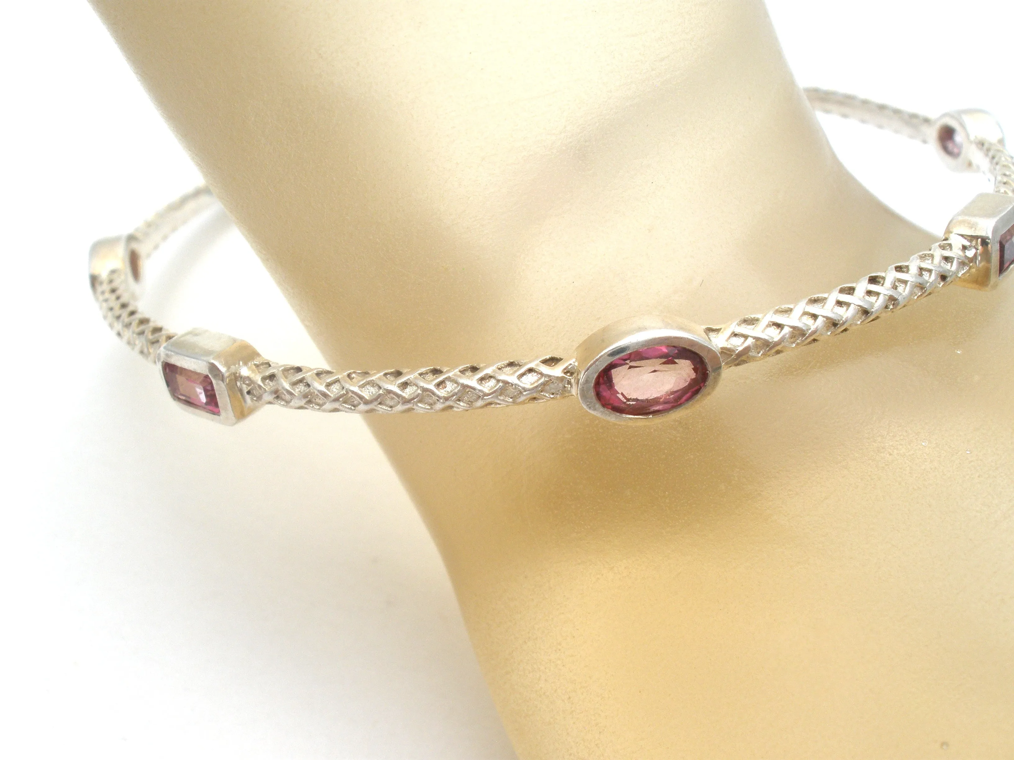 Pink Sapphire Sterling Silver Bangle Bracelet P & B