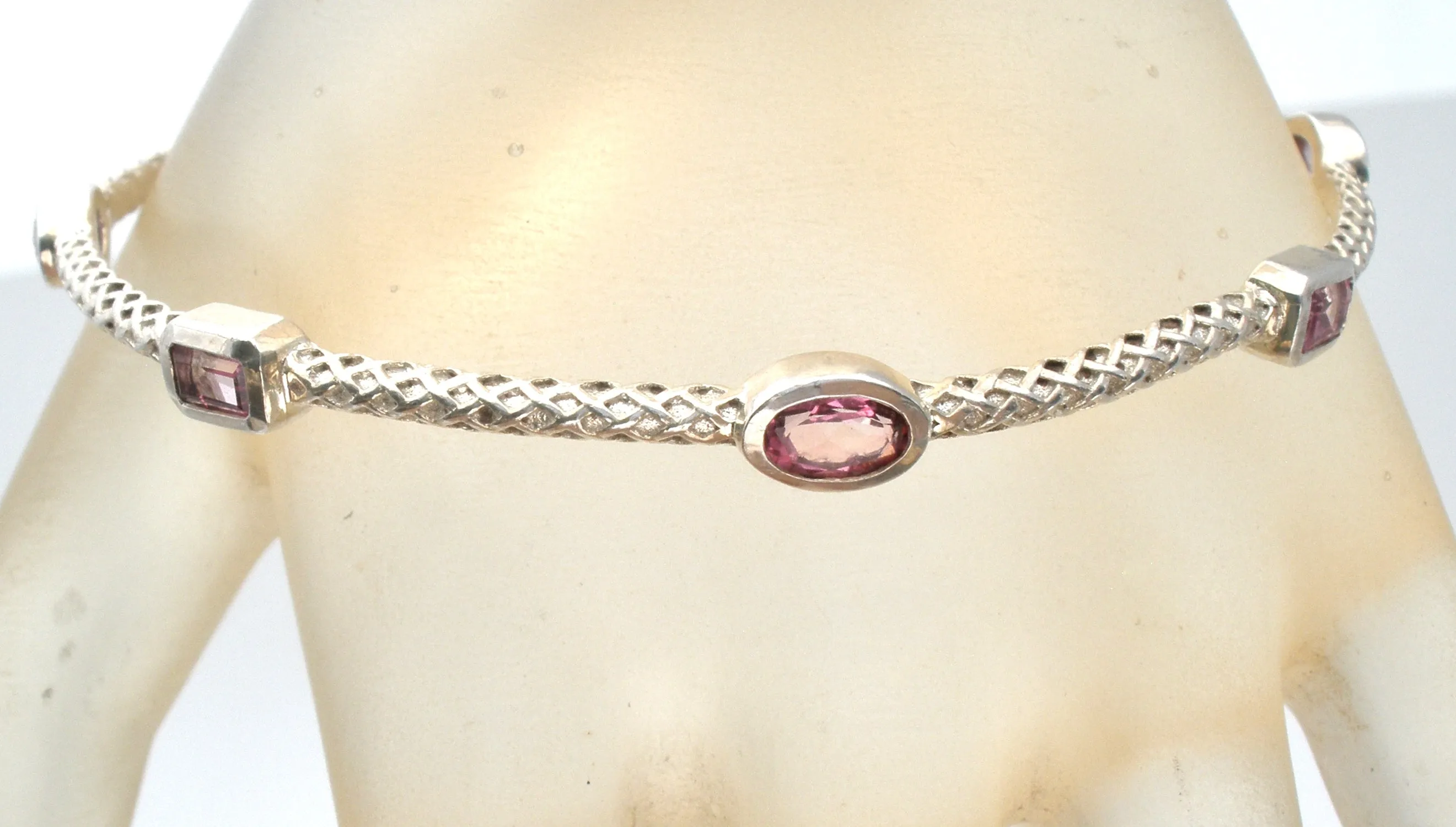 Pink Sapphire Sterling Silver Bangle Bracelet P & B