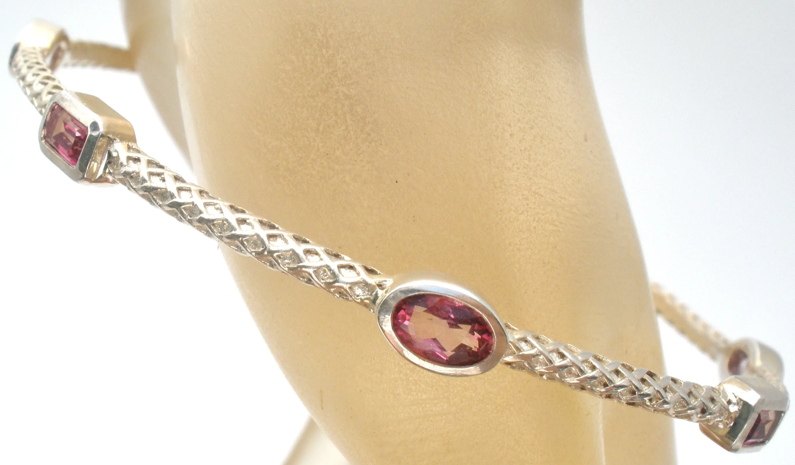 Pink Sapphire Sterling Silver Bangle Bracelet P & B