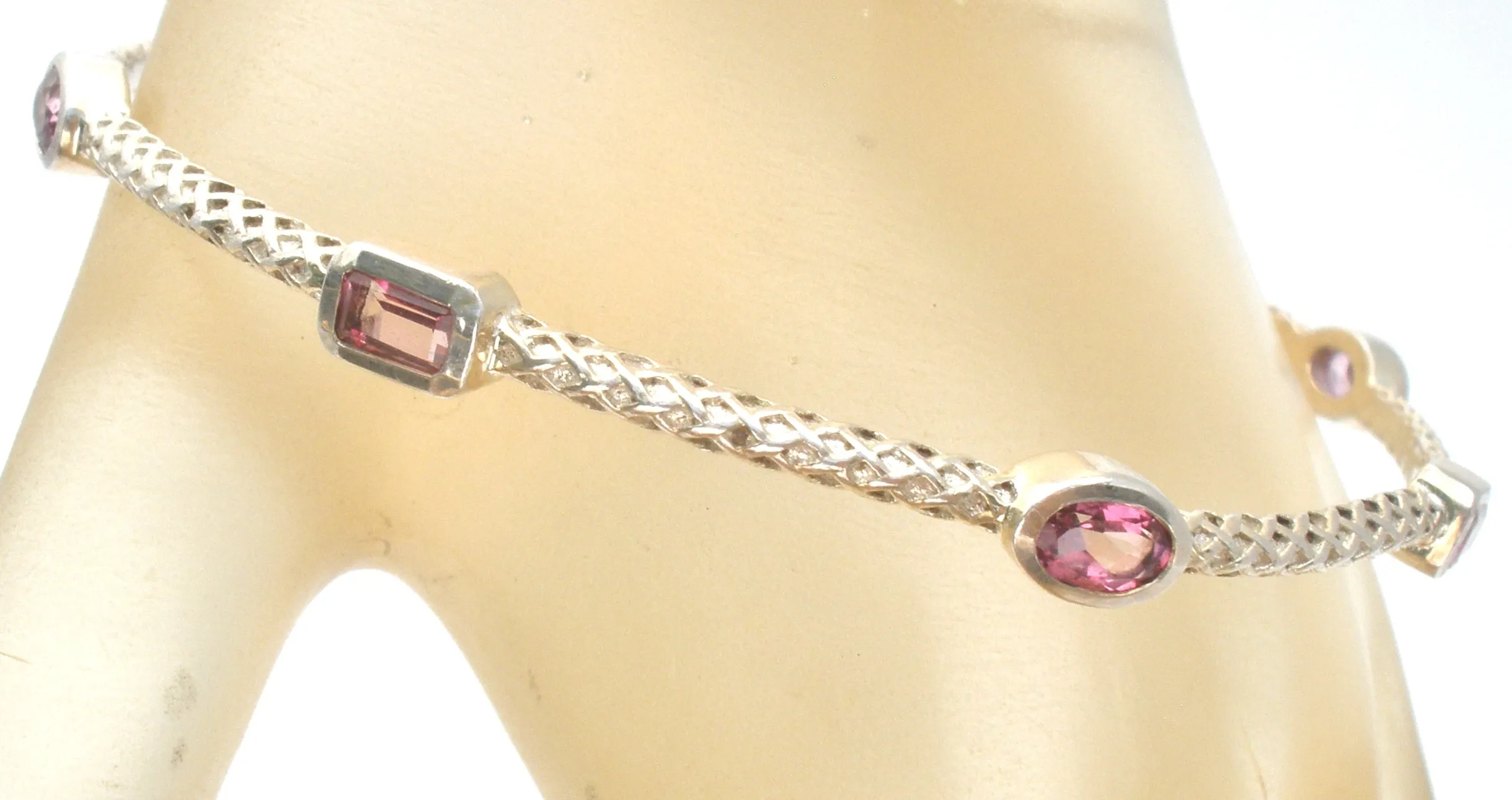 Pink Sapphire Sterling Silver Bangle Bracelet P & B