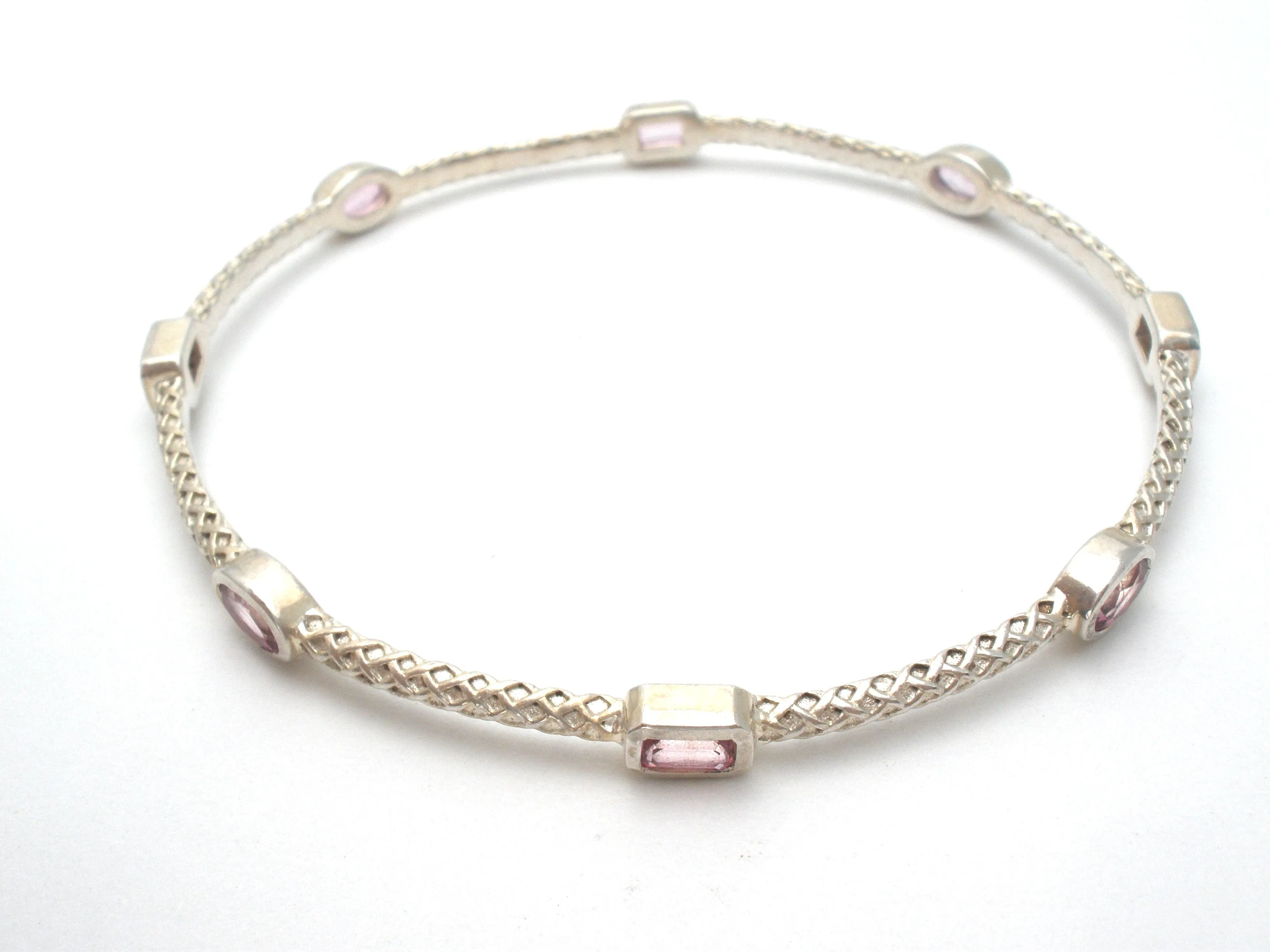 Pink Sapphire Sterling Silver Bangle Bracelet P & B