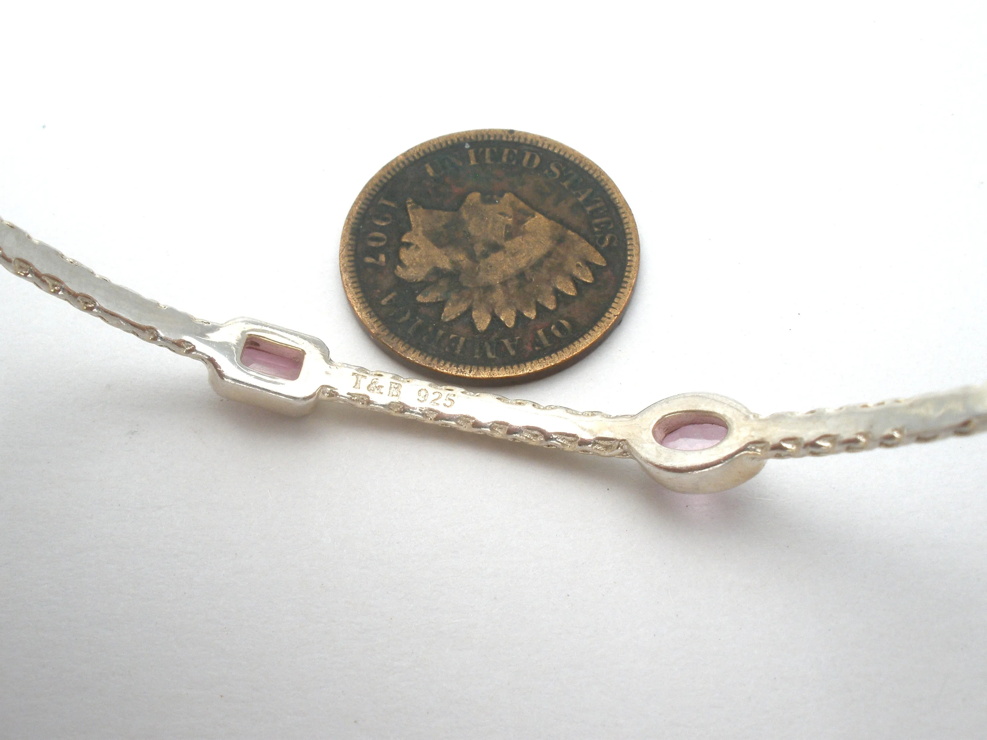 Pink Sapphire Sterling Silver Bangle Bracelet P & B