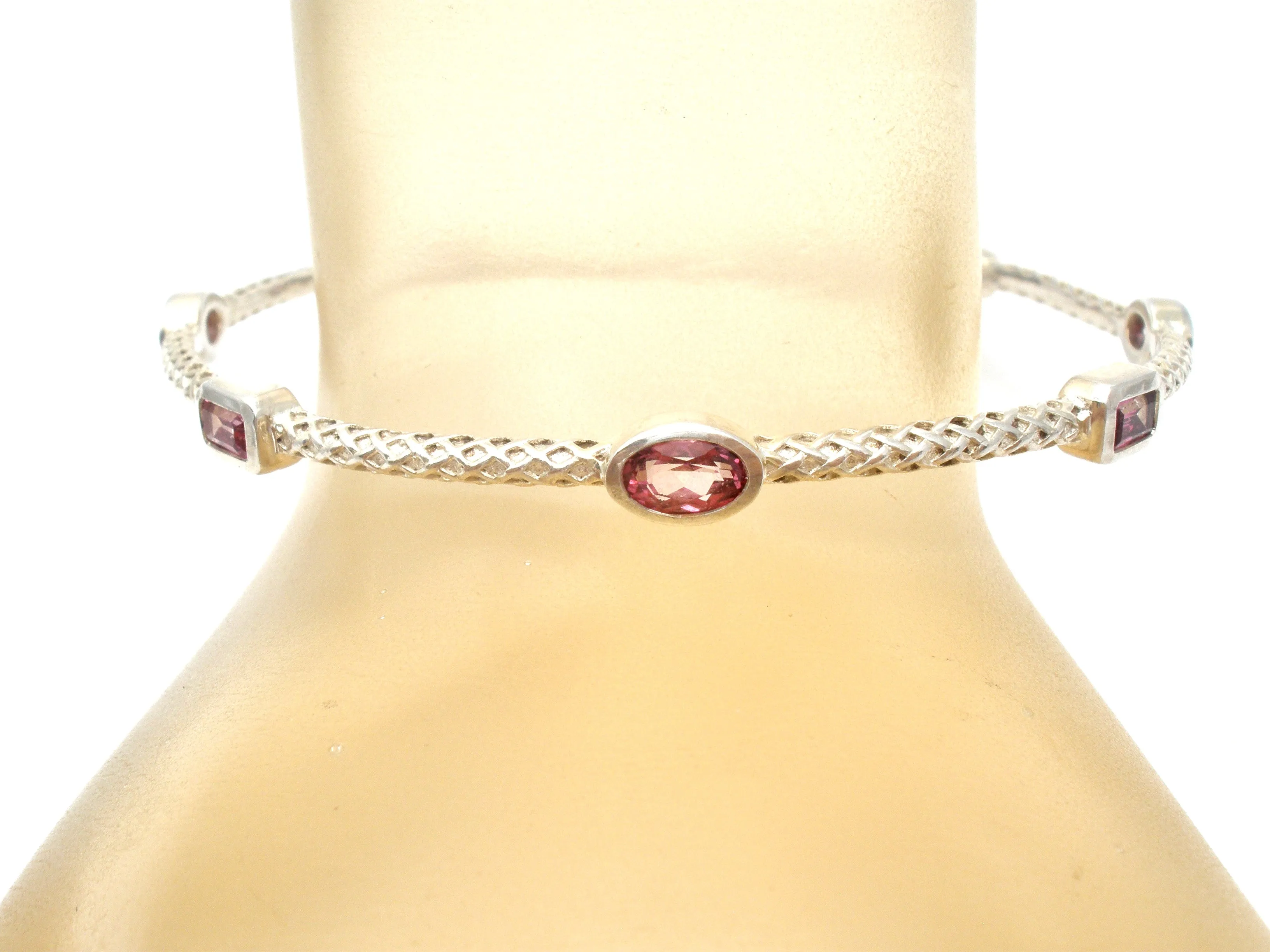 Pink Sapphire Sterling Silver Bangle Bracelet P & B