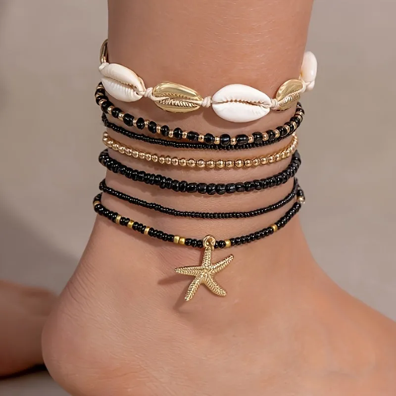 Popular Rock Anklet Rice Beads, Crystal Sea Starfish Beach Anklets - 5 Styles