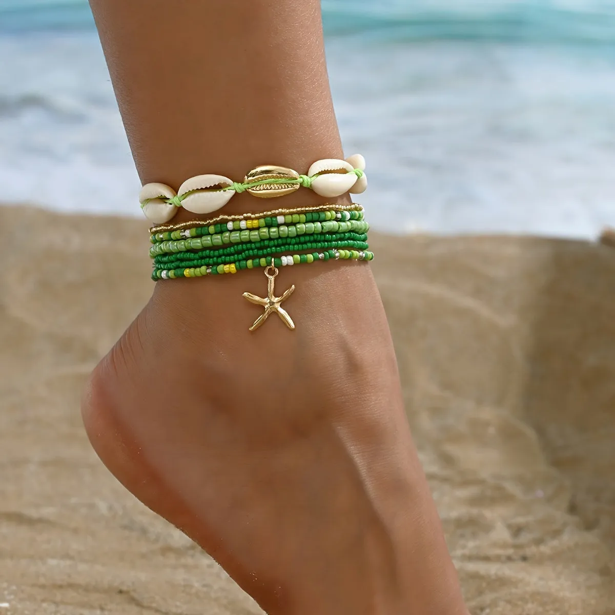 Popular Rock Anklet Rice Beads, Crystal Sea Starfish Beach Anklets - 5 Styles