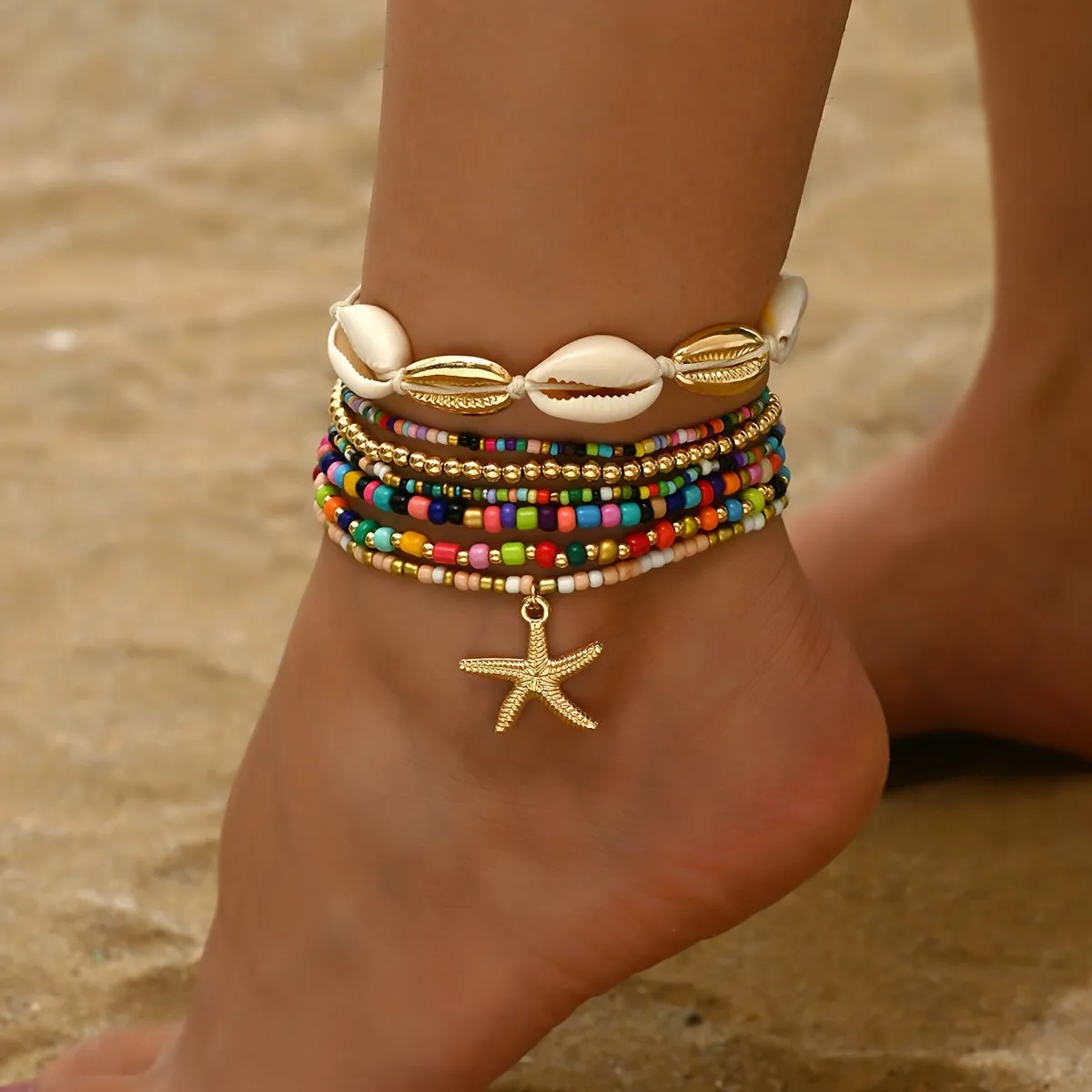 Popular Rock Anklet Rice Beads, Crystal Sea Starfish Beach Anklets - 5 Styles