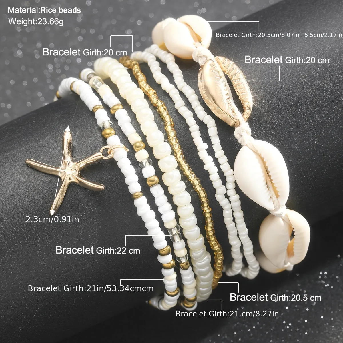 Popular Rock Anklet Rice Beads, Crystal Sea Starfish Beach Anklets - 5 Styles