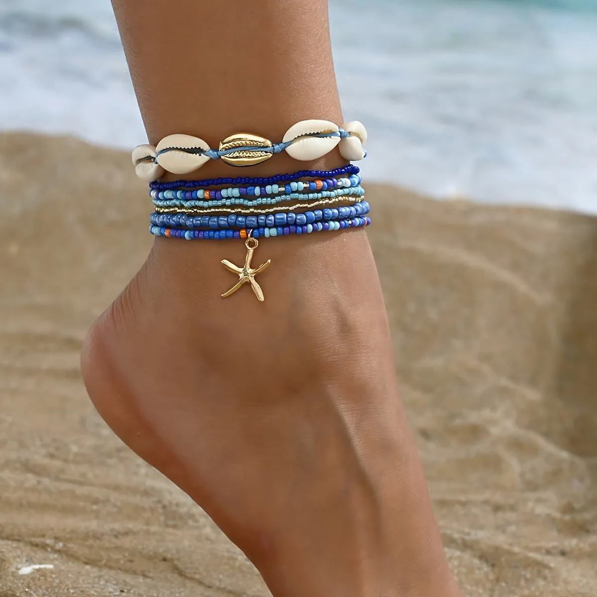 Popular Rock Anklet Rice Beads, Crystal Sea Starfish Beach Anklets - 5 Styles